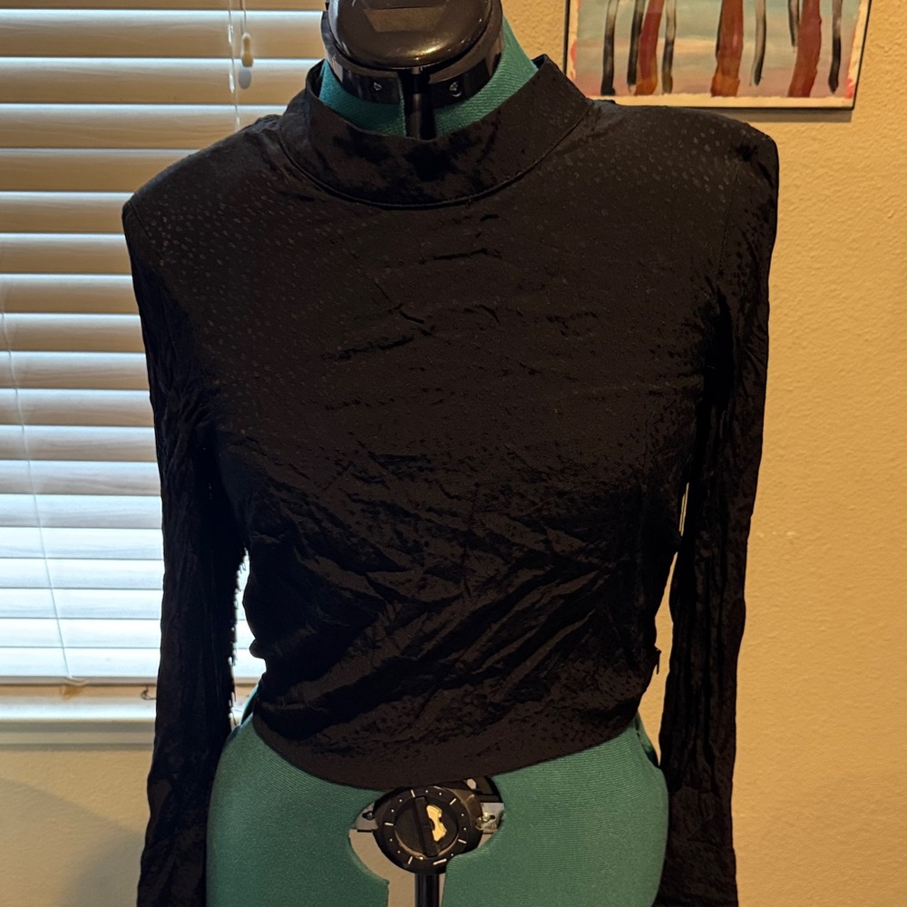Black Long-Sleeve Mock Neck Top - Women's